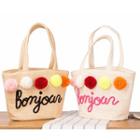 Embroidered Pompom-accent Tote