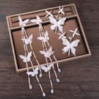 Wedding Set: Butterfly Hair Clip + Fringed Earring White - One Size