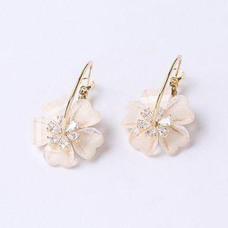Flower Hoop Drop Earring 1 Pair - White - One Size