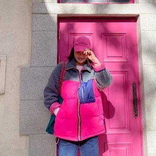 Color-block Fleece-panel Padded Jacket