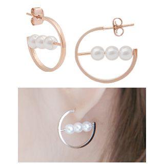 Faux-pearl Open-hoop Earrings