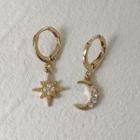Asymmetrical Cz Star Drop Earring 1 Pair - B-585 - Gold - One Size