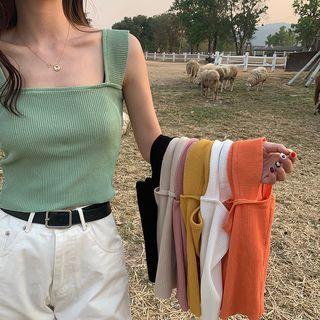 Wide Strap Ribbed Knit Cropped Top