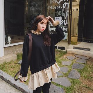 Inset Zip-side Sweatshirt Frill-neck Blouse