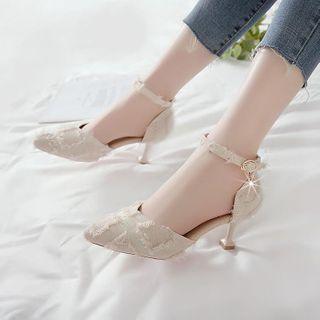 Distressed Rhinestone Dangle Block Heel Dorsay Pumps