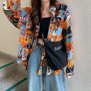 Long-sleeve Graphic Print Shirt As Shown In Figure - One Size