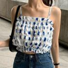 Print Cropped Camisole Top White & Blue - One Size