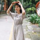 Floral Print Elbow-sleeve Midi Dress