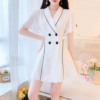 Flutter Sleeve Double-breasted A-line Dress