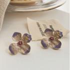 Glaze Flower Earring 1 Pair - Flower - Purple & Off White - One Size