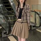 Plaid Shirt / Pleated Mini A-line Skirt / Camisole Top