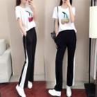 Short-sleeve Cherry Embroidered T-shirt / Sweatpants / Set