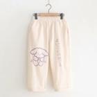 Embroidered Cartoon Puppy Cropped Pants