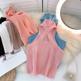 Halter-neck Cutout Suspender Knit Top