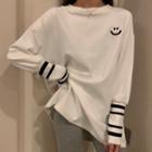 Smiley Face Embroidered Long-sleeve Top