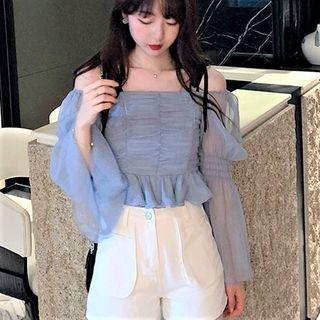 Bell-sleeve Chiffon Cropped Blouse