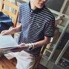 Short-sleeve Striped Embroidered Polo Shirt