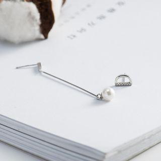 Non-matching 925 Sterling Silver Faux Pearl Drop Earring 925 Silver - White Gold - One Size