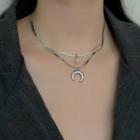 Layered Moon & Star Necklace Silver - One Size