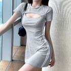 Short-sleeve Striped Cut-out Mini T-shirt Dress