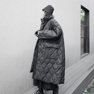 Stand-collar Plain Medium Long Padded Jacket