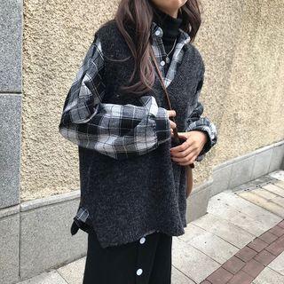 Set: Check Shirt + Knit Vest