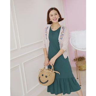 3/4-sleeve Floral-embroidered Cardigan