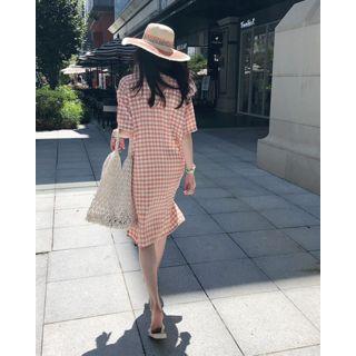 Knot-front Check T-shirt Dress
