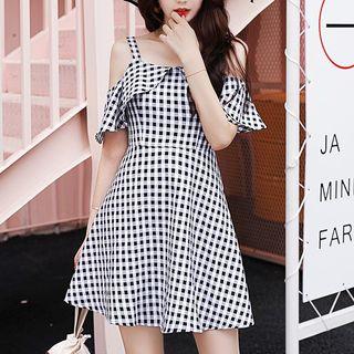 Spaghetti-strap Ruffled Gingham Dress