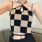 Spaghetti-strap Plaid Mini Sheath Dress / Camisole Top / Wide-leg Pants