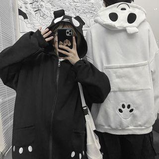 Cartoon Embroidered Zip Hooded Sweatshirt
