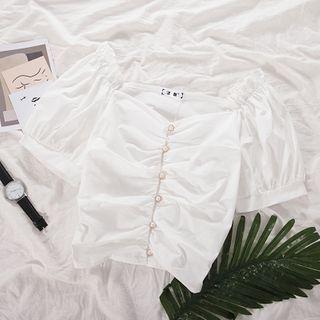 Short-sleeve Crinkled Blouse White - One Size