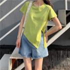 Short-sleeve Asymmetric T-shirt Green - One Size