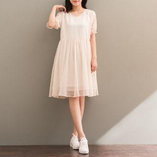 Frilled Cuff Chiffon A-line Dress