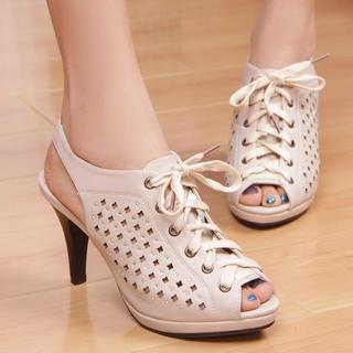 Lace-up Cutout Heel Sandals