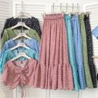 Set: Floral Drawstring Crop Top + High-waist Midi Skirt In 10 Colors