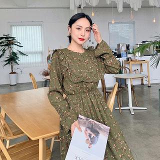 Gathered Frilled Long Floral Dress