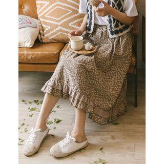 Eyelet-lace Trim Floral Print Skirt