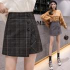 Asymmetric Flap Plaid Woolen Mini Skirt