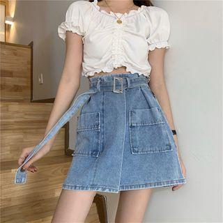 Set: Denim A-line Mini Skirt + Belt