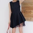 Sleeveless Tulle-panel Shirred Dress