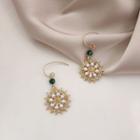 Beaded Dangle Earring 1 Pair - Gold & Green - One Size