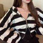 Zip Up Striped Hoodie Stripes - Black & White - One Size