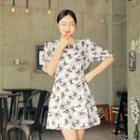 Frilled-sleeve Floral Print Dress