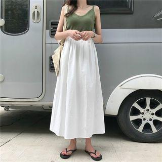 Spaghetti-strap Top / Tie-waist A-line Midi Skirt