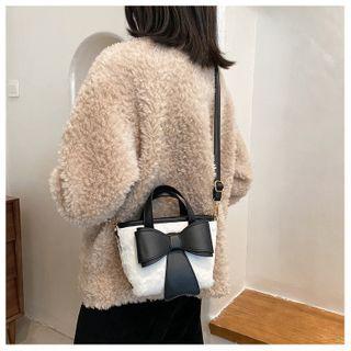 Top Handle Bow Fluffy Crossbody Bag