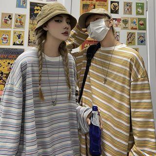Couple Matching Oversize Striped Long-sleeve T-shirt