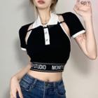 Set: Halter-neck Collared Top + Short-sleeve Crop Top