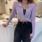 Collared Zip Knit Cardigan