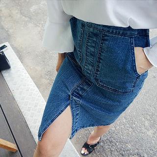 Dual-pocket Denim Pencil Skirt